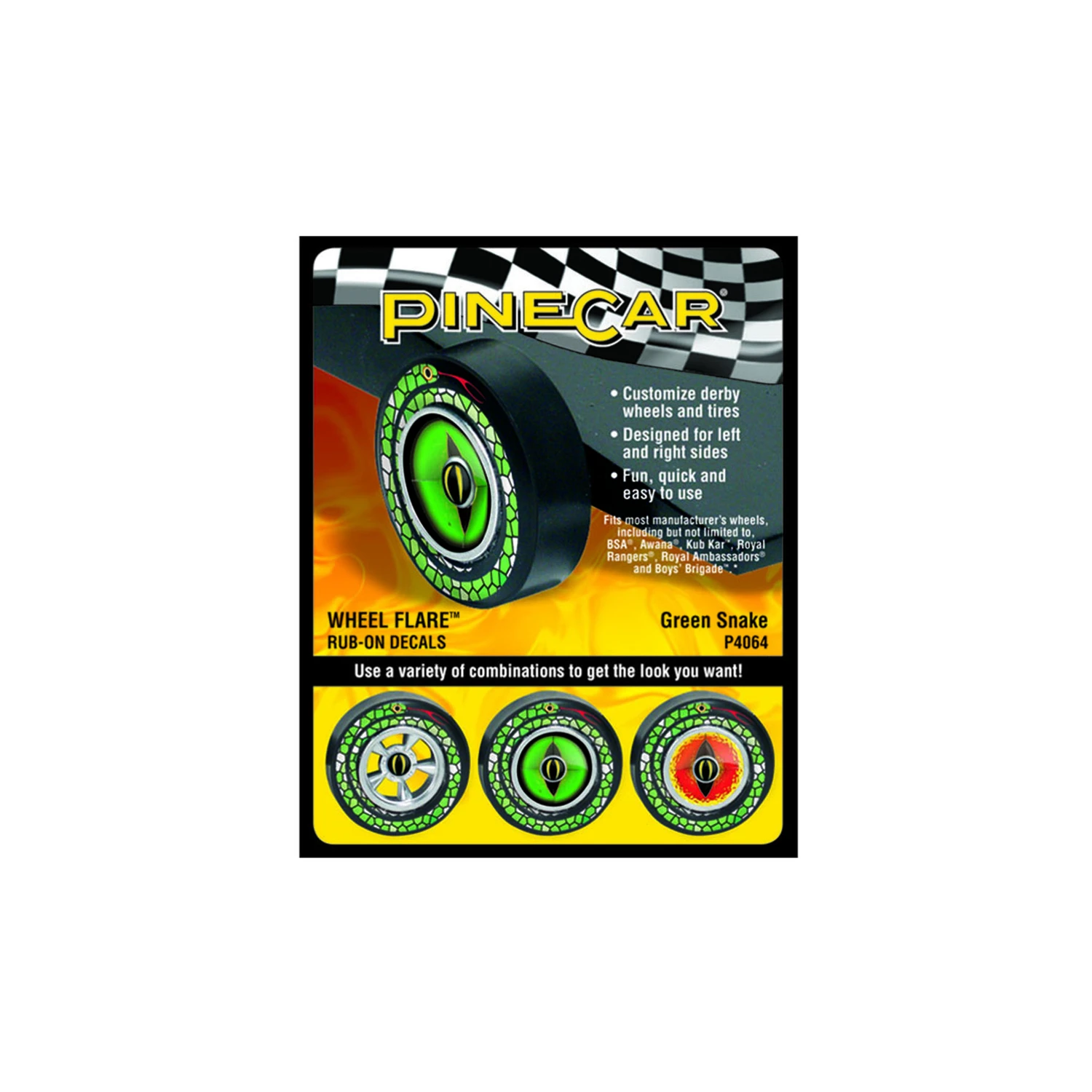 Dry Transfer Decal Wheel Flare - Multicolored Green Snake Design