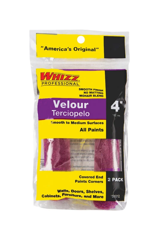 Whizz 51012 Roller Cover, Purple, 3/16 In Thick Nap, 4 In L, Velour Cover, 2/pk