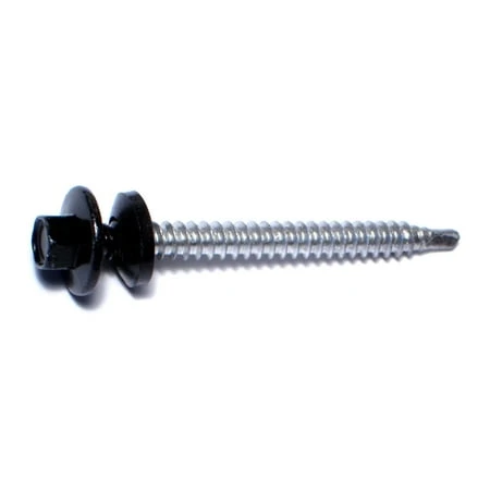 #10-14 X 2 Painted Black Self-drilling Hex Washer Head Pole Barn Screws