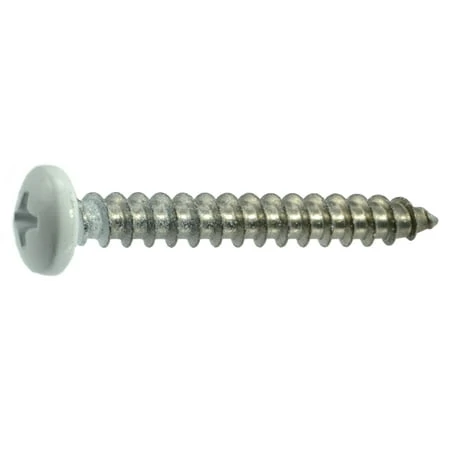#10 X 1-1/2 Stainless Steel White Phillips Pan Head Sheet Metal Screws - 18-8 Grade