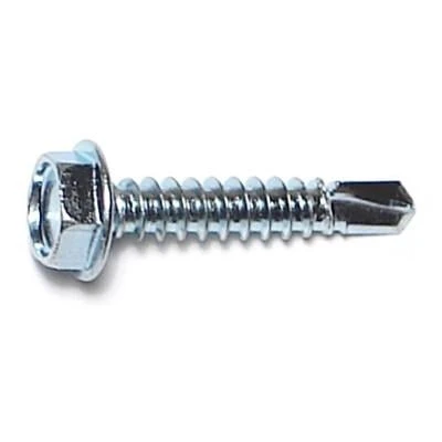 #10-16 X 1 Zinc Plated Steel Hex Washer Self-drilling Screws - 10 Count