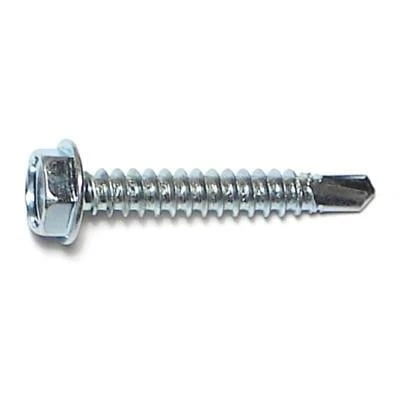 #10-16 X 1-1/4 Zinc Plated Steel Hex Washer Self-drilling Screws - 10 Count