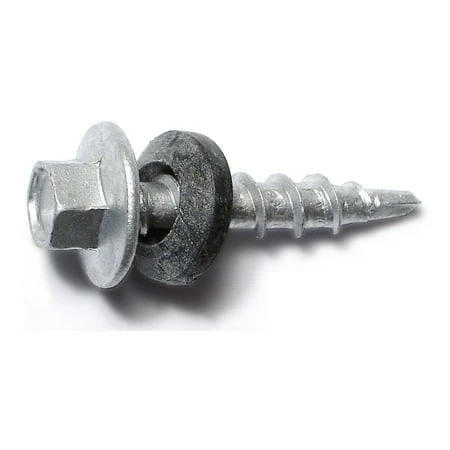 #10-14 X 1 Silver Ruspert Coated Steel Hex Washer Head Pole Barn Screws
