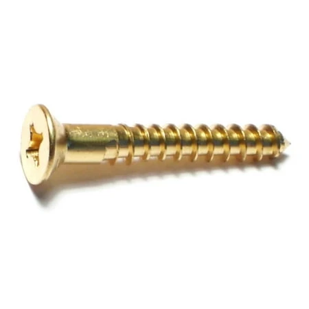 #12 X 1-1/2 Inch Brass Phillips Flat Head Wood Screws - 100 Count