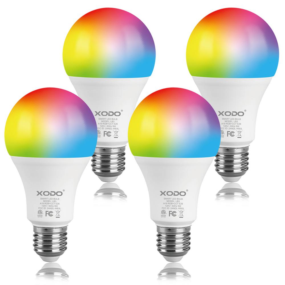 Xodo 60-Watt Equivalent 80 A19 Dimmable Smart LED Light Bulb Multi-Color (4-Pack)