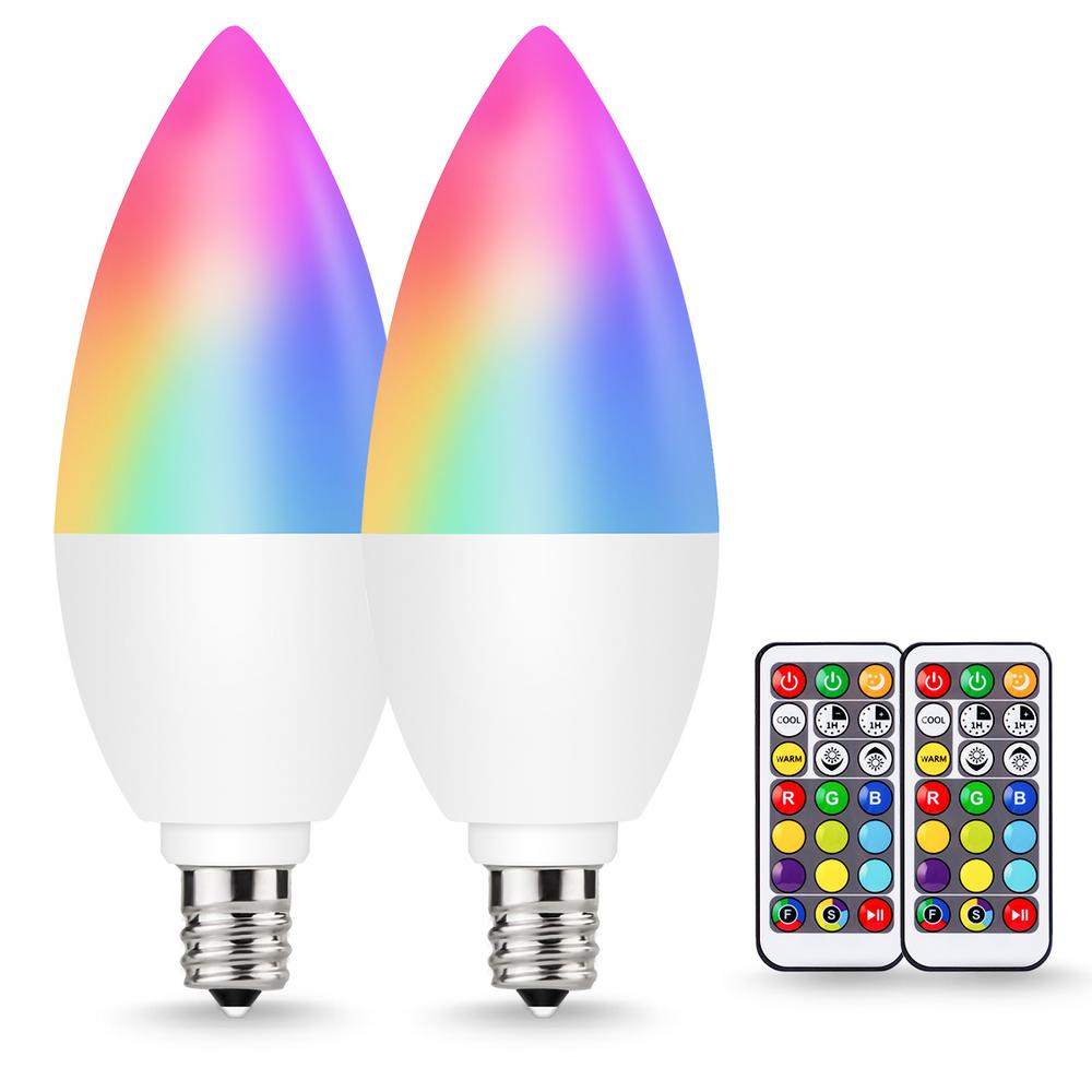 YANSUN 20-Watt Equivalent E12 B11 Dimmable Color Changing LED Light Bulb with Remote Control (2-Pack)