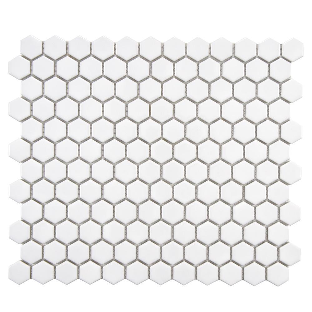 Merola Tile Metro Hex Glossy White 10-1/4 in. x 11-3/4 in. x 5 mm Porcelain Mosaic Tile (8.56 sq. ft. / case)