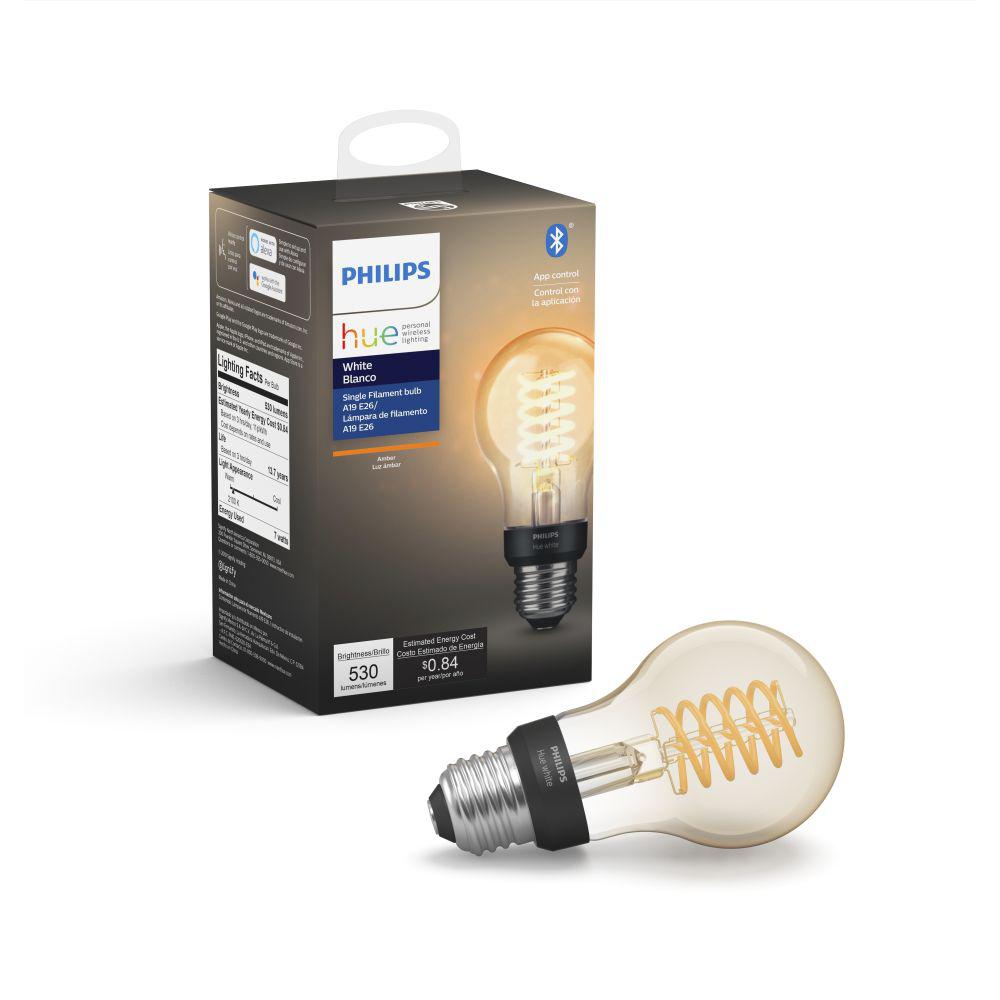Philips Hue White A19 LED 40W Equivalent Dimmable Wireless Edison Smart Light Bulb with Bluetooth