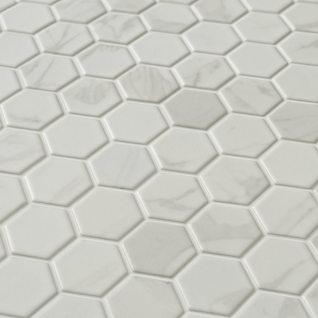 San Giorgio Marble Art Hexagon Ceramic Mosaic Tile - 12 x 12, White, High Gloss