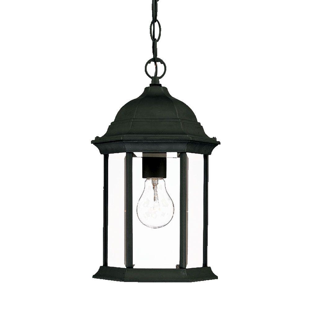 Madison Collection 1-Light Black Coral Outdoor Hanging Lantern