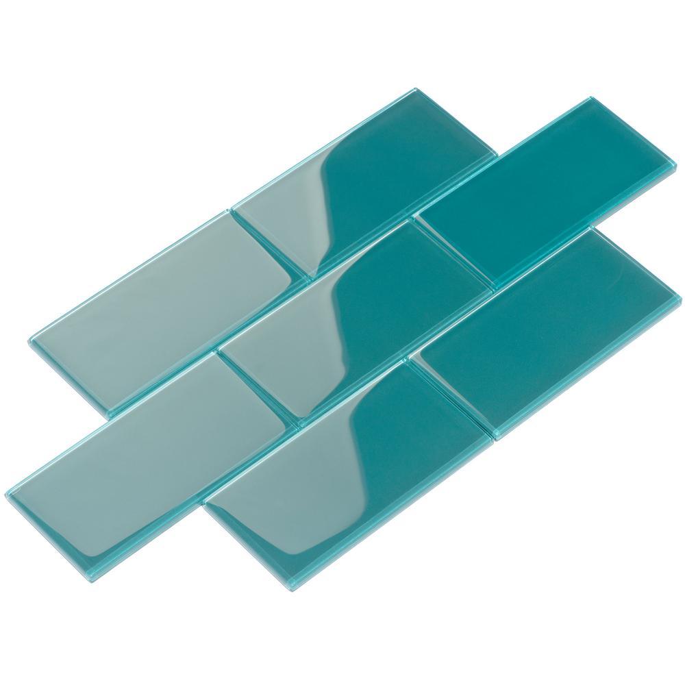 Giorbello Dark Teal 4 in. x 12 in. x 8mm Glass Subway Tile (5 sq. ft./Case)
