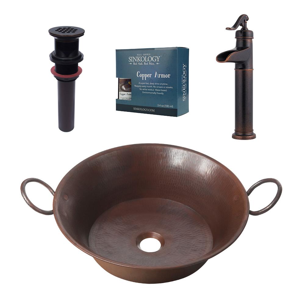 SINKOLOGY Copernicus All-In-One 21 in. Copper Bathroom Vessel Sink with Pfister Ashfield Bronze Faucet and Drain