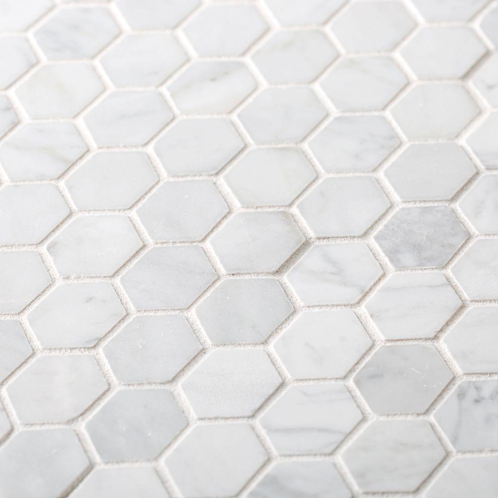 Jeffrey Court Carrara Constellation White 10.75 in. x 11.375 in. x 8 mm Hexagon Honed Marble Wall and Floor Mosaic Tile
