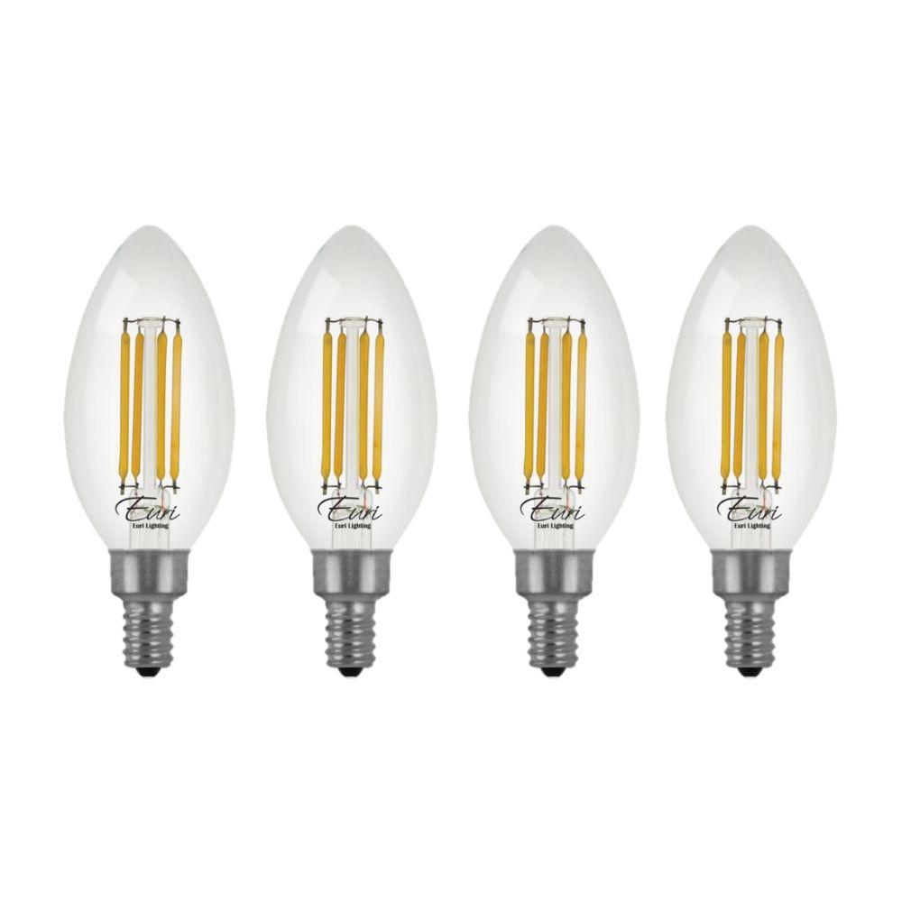 Euri Lighting 60 Watt Equivalent Cool White (5000K) B10 ENERGY STAR and Dimmable LED Light Bulb in Clear (4-Pack)