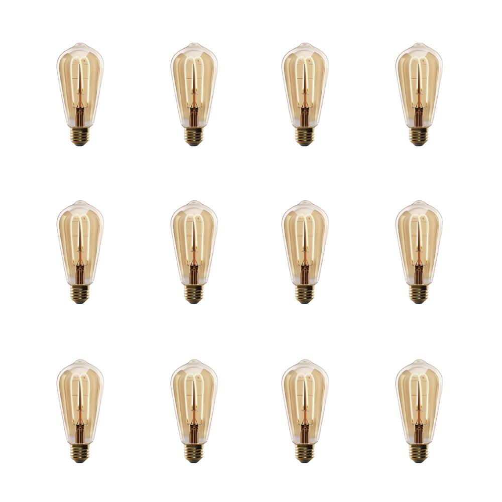 Feit Electric 40-Watt Equivalent ST19 Dimmable Amber Glass Vintage Edison LED Light Bulb with M Shape Filament Warm White (12-Pack)