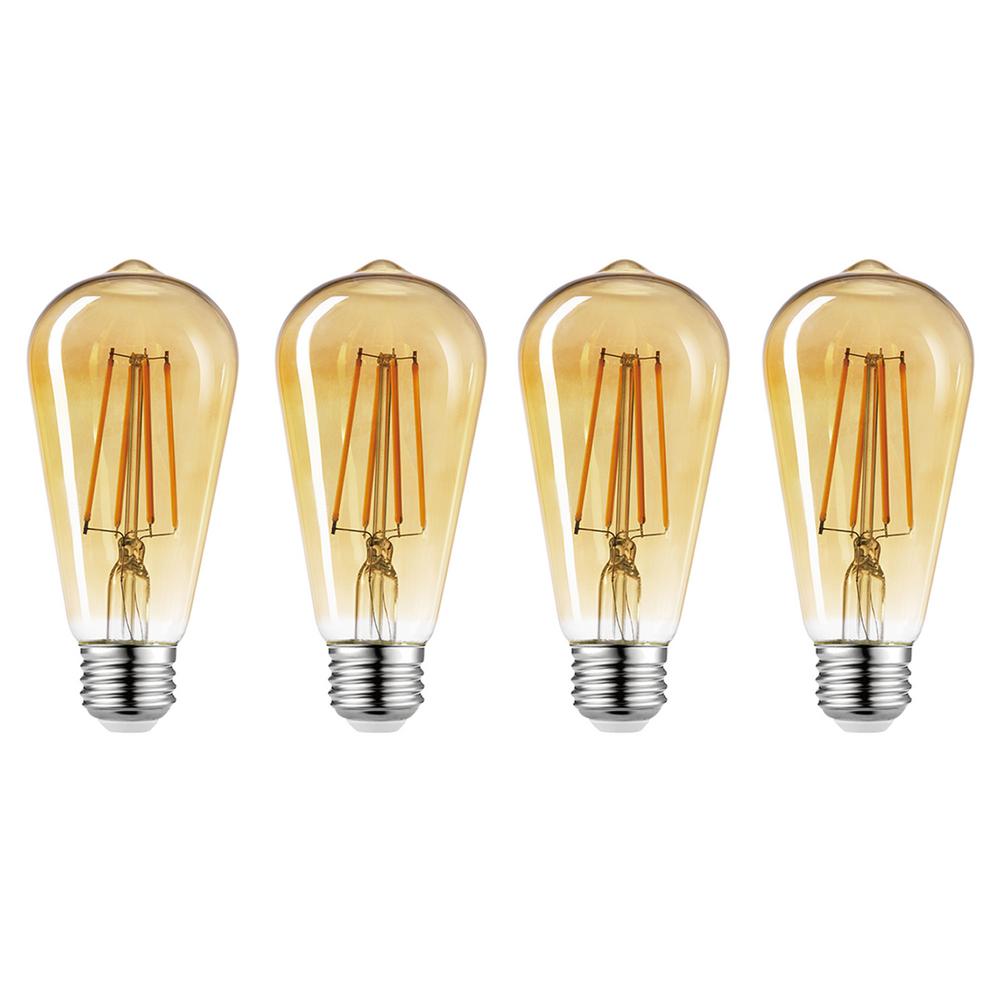 Globe Electric 60-Watt Equivalent ST19 Dimmable Vintage Edison Amber Glass LED Light Bulb Soft White (4-Pack) (2150K)