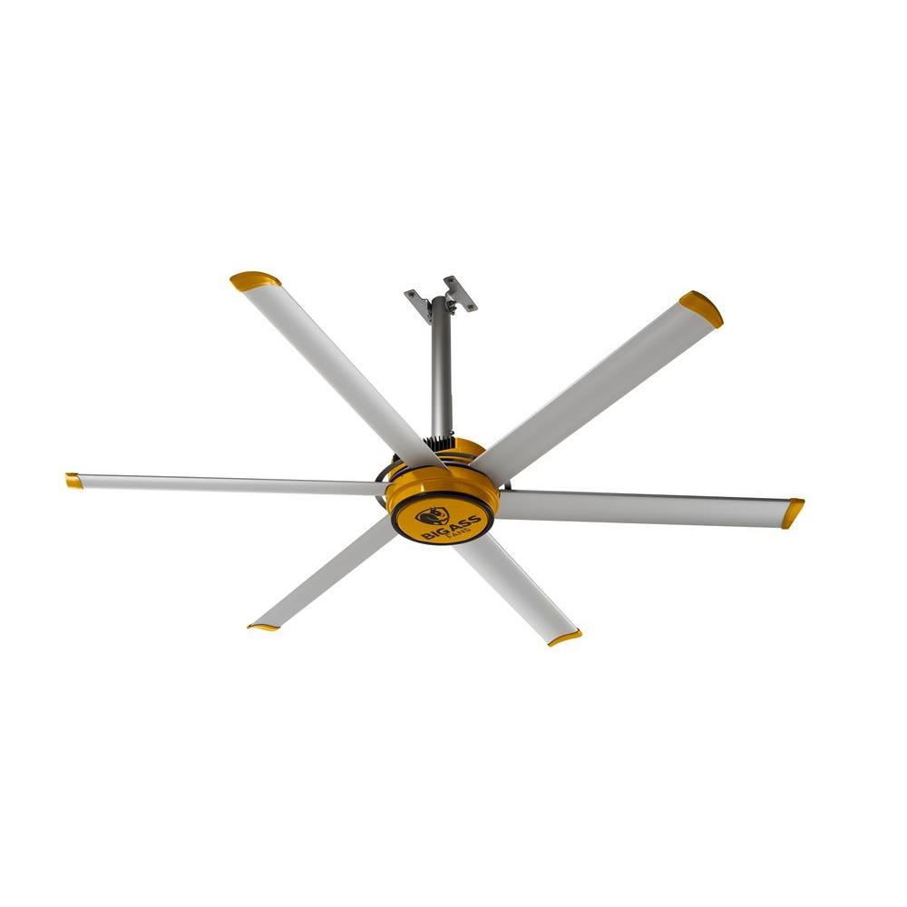 2025 7 ft. Indoor Yellow and Silver Aluminum Shop Ceiling Fan with Wall Control