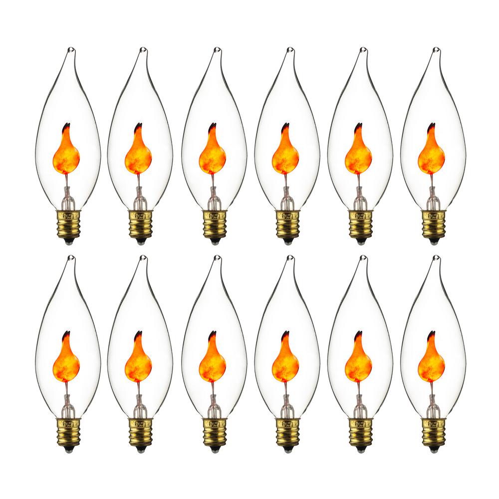 Sunlite 3-Watt CA10 Decorative Chandelier Flicker Incandescent Flame Tip E12 Base Light Bulbs (12-Pack)