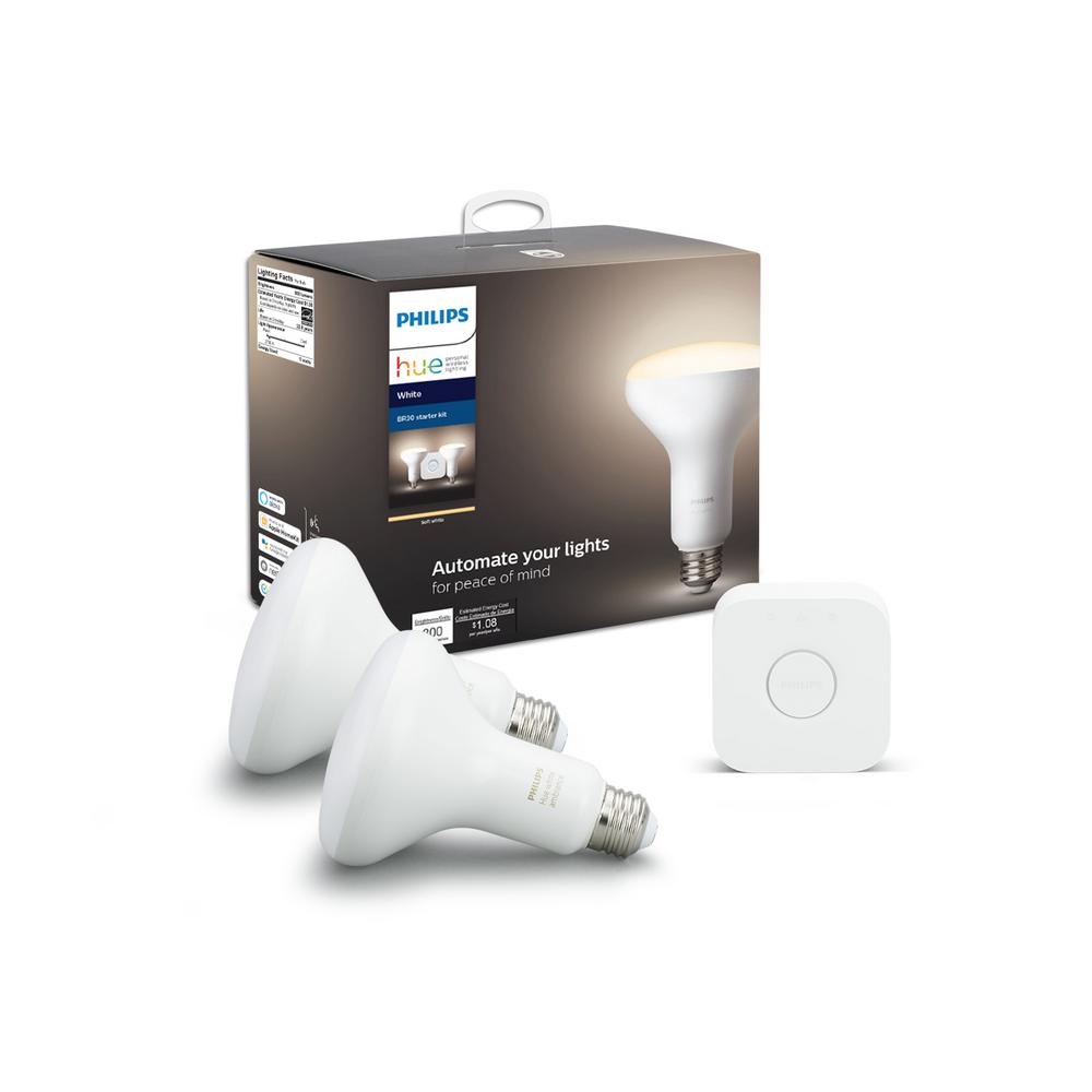 Philips Hue White BR30 LED 65W Equivalent Dimmable Wireless Smart Light Bulb Starter Kit (2 Bulbs and Bridge)