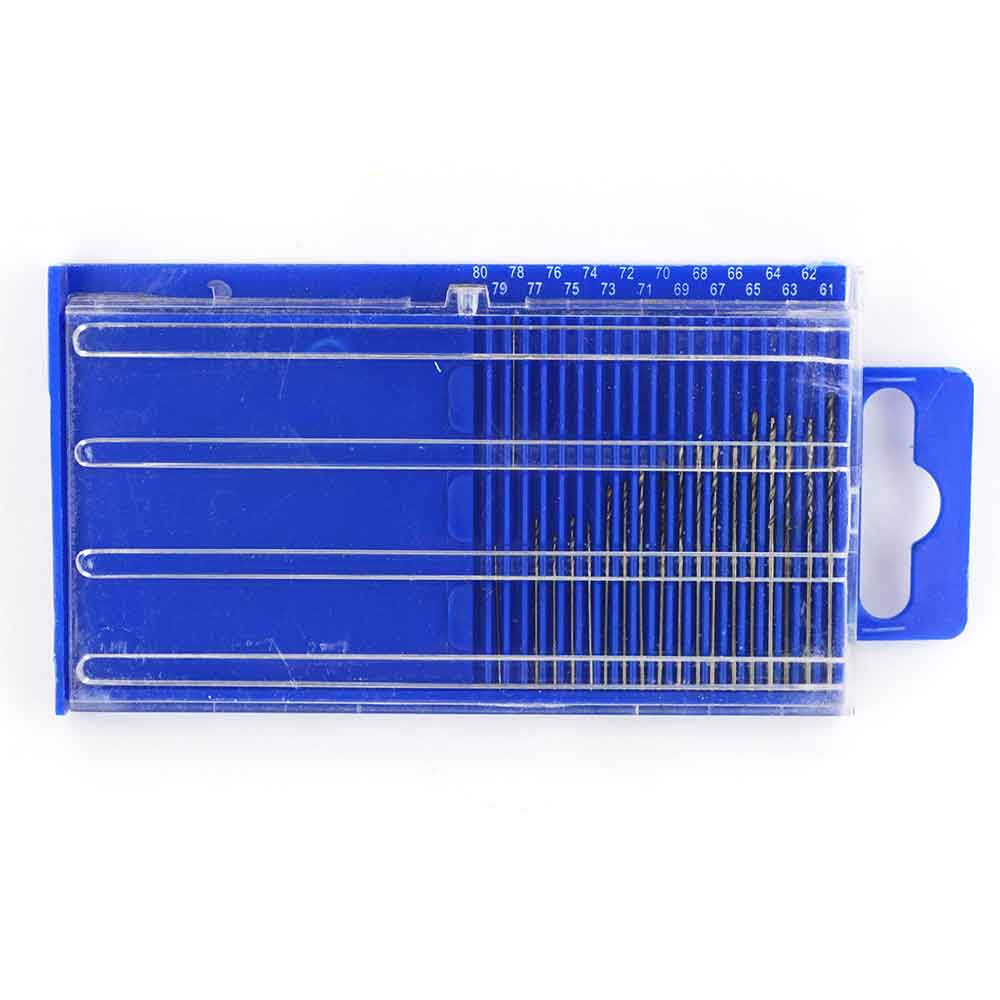 20 piece Tiny Small Drill Bits #61-80, Numbered Sizes High Speed Steel (HSS) Wire Gauge