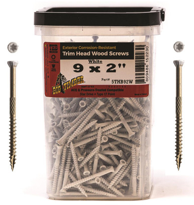 Big Timber THB Trim Head Wood Screws White Coated Exterior Corrosion Resistant Torx/Star Drive Micro Bugle Head