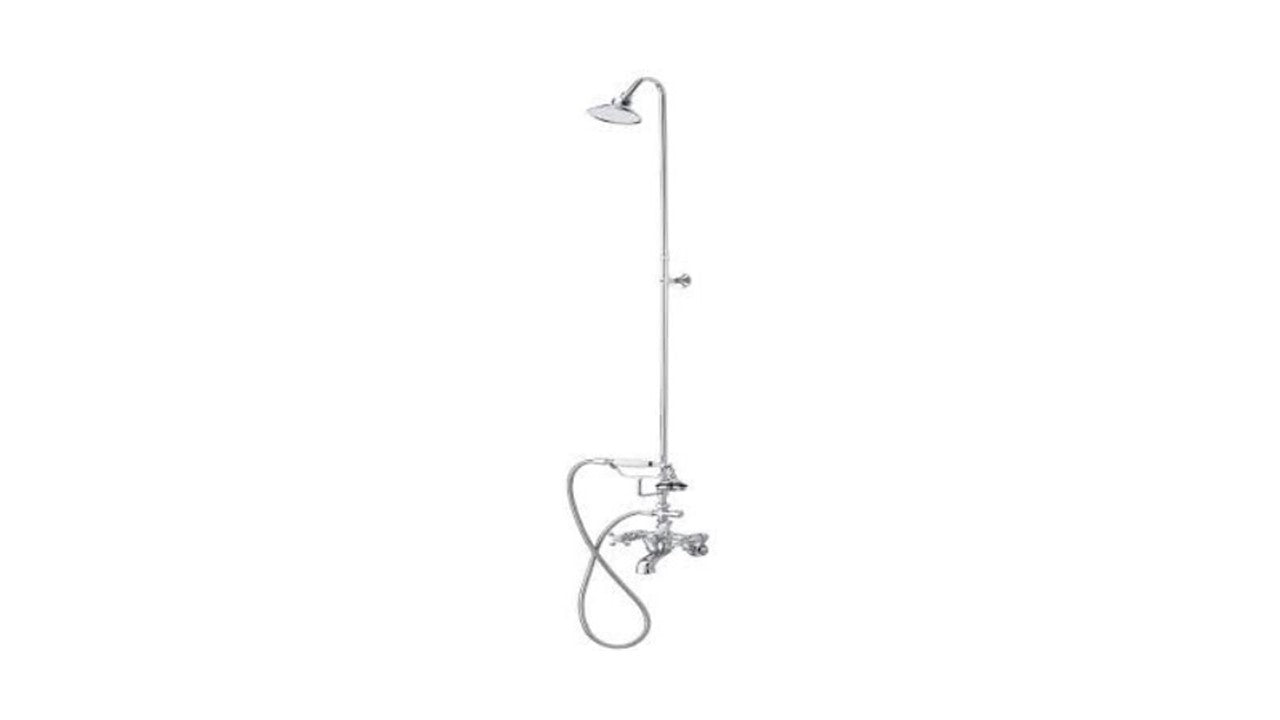 Cheviot 5174-CH 5100 Series Tub Filler With Overhead Shower And Shower Curtain Frame - Cross Handles - Chrome