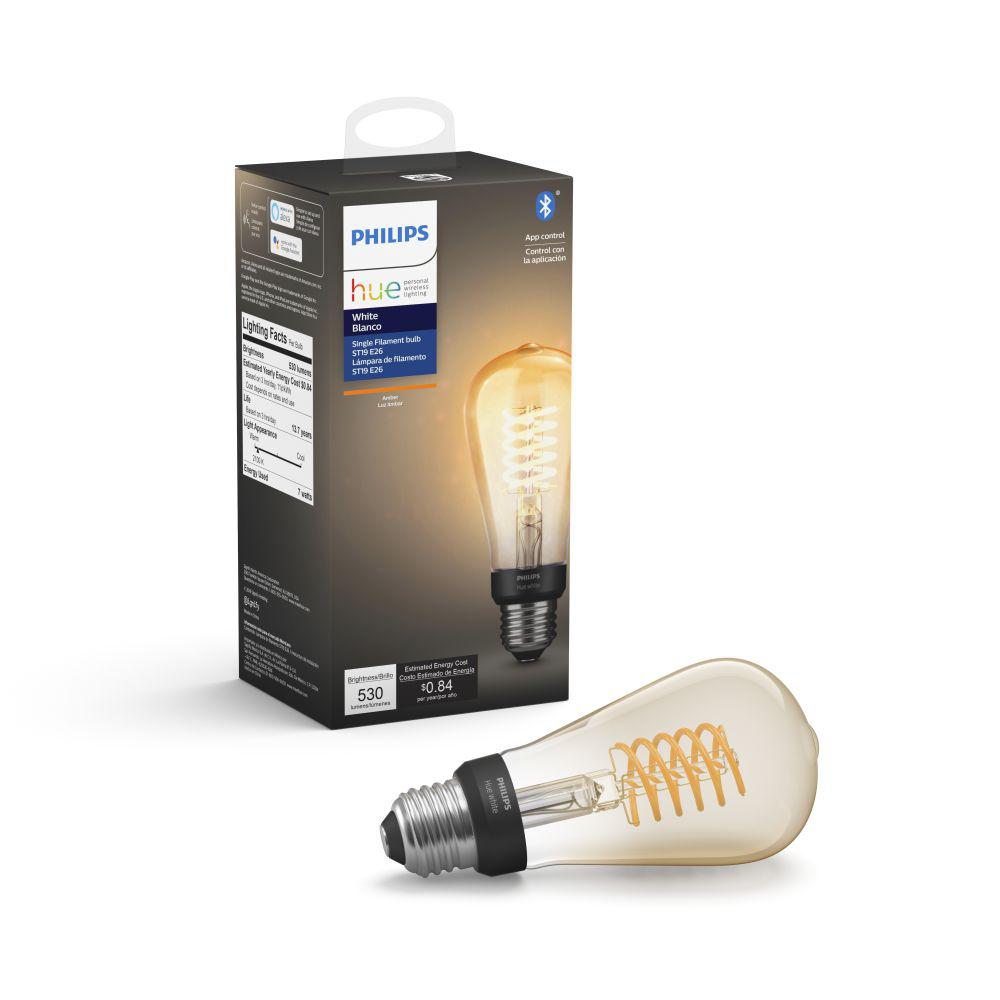 Philips Hue White ST19 LED 40W Equivalent Dimmable Wireless Edison Smart Light Bulb with Bluetooth