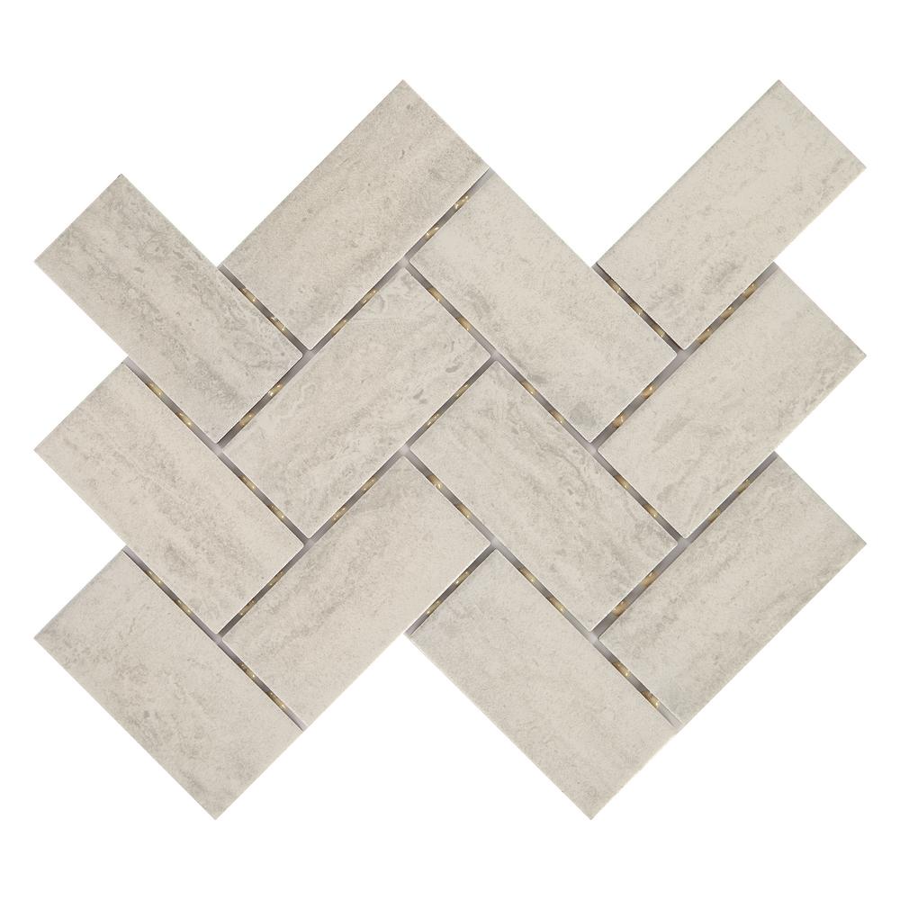 Marazzi Stonehollow 14 in. x 12 in. x 6.35mm Mist Ceramic Herringbone Mosaic Floor and Wall Tile (0.67 sq. ft. / piece)