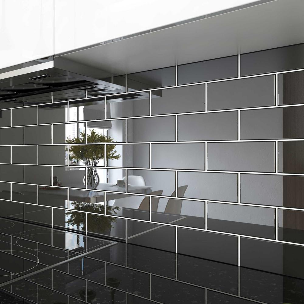 Giorbello Black 3 in. x 6 in. x 8 mm Glass Subway Tile (5.5 sq. ft./case)