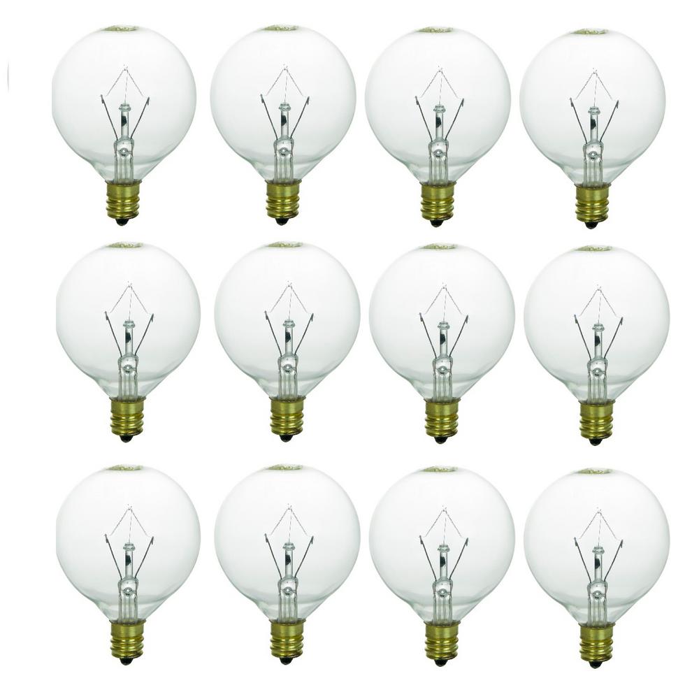Sunlite 25-Watt G16.5 Globe Candelabra Base E12 Base Incandescent Clear Light Bulb in Warm White 3200K (12-Pack)