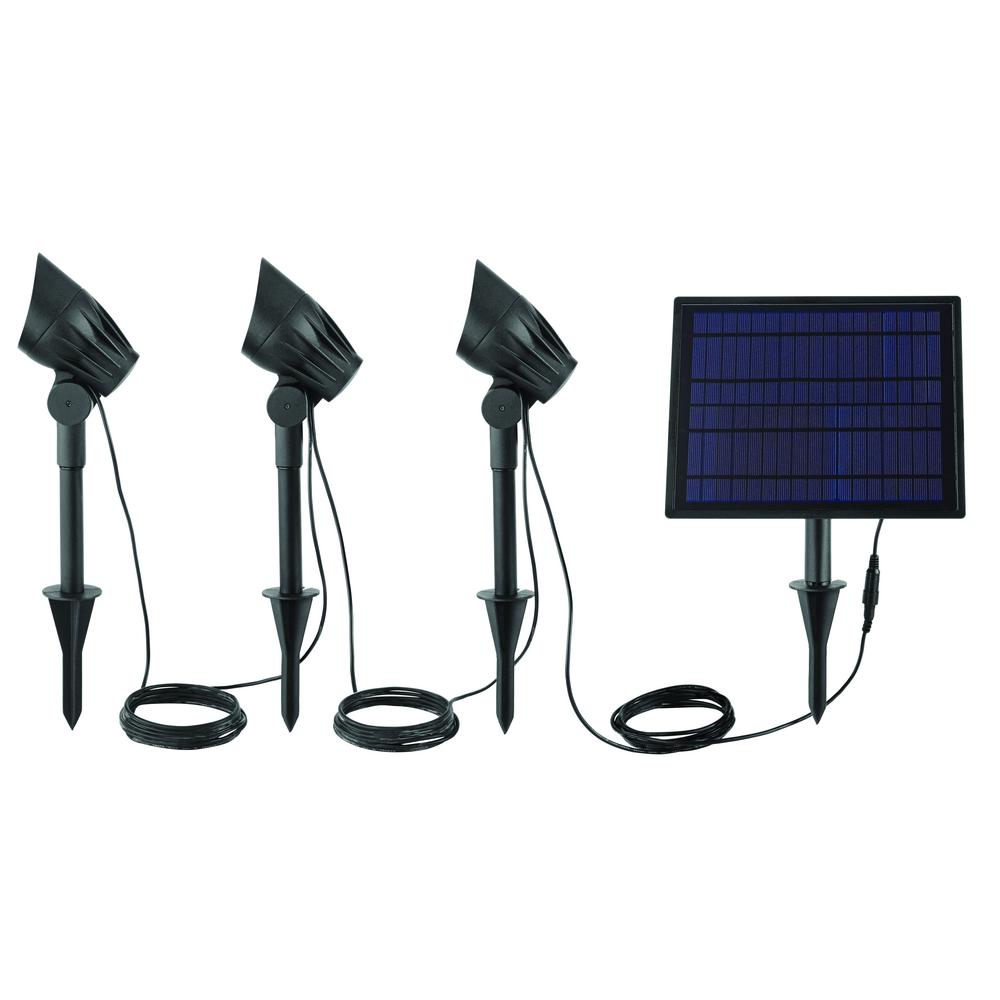 Solar Black LED 75-150 Lumen High-Low 3-Head Metal Spotlight