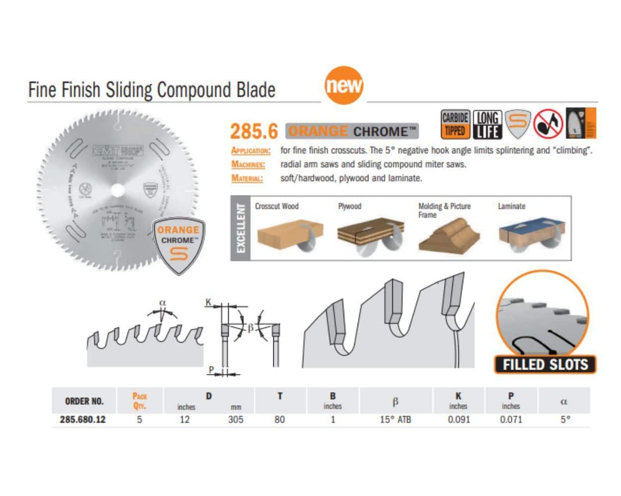 Chrome Fine Finish Sliding Compound Saw Blades