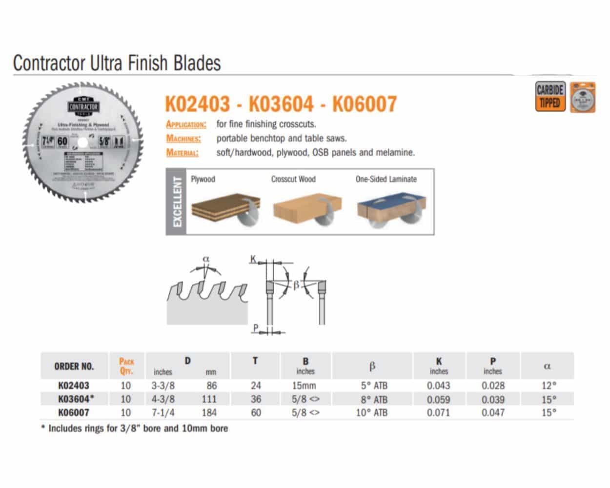 Contractor Ultra Finish Saw Blades