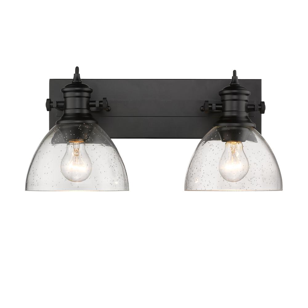 Hines 2-Light Black and Seeded Glass Bath Light