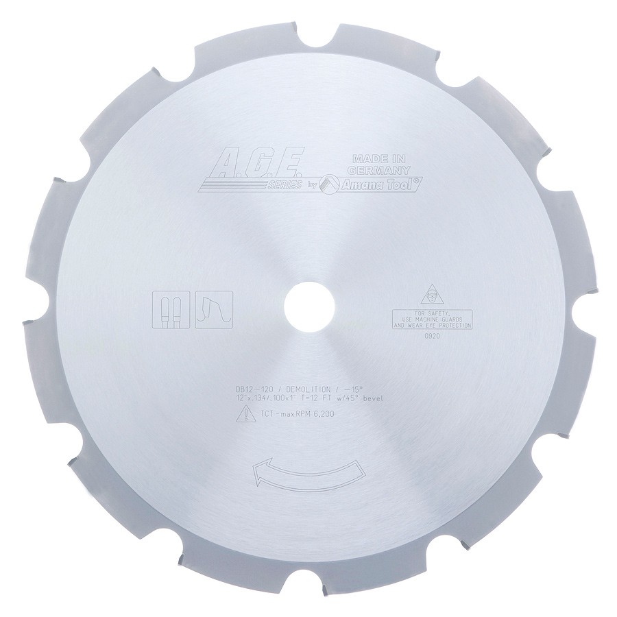 AGE DB12-120 Demolition 12″ Dia x 12T FT -15 Deg, 1″ Bore
