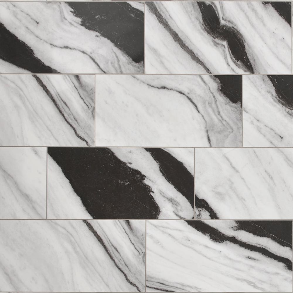 Daltile QuicTile 12 in. x 24 in. Panda Marble Polished Porcelain Locking Floor Tile (9.6 sq. ft. / case)