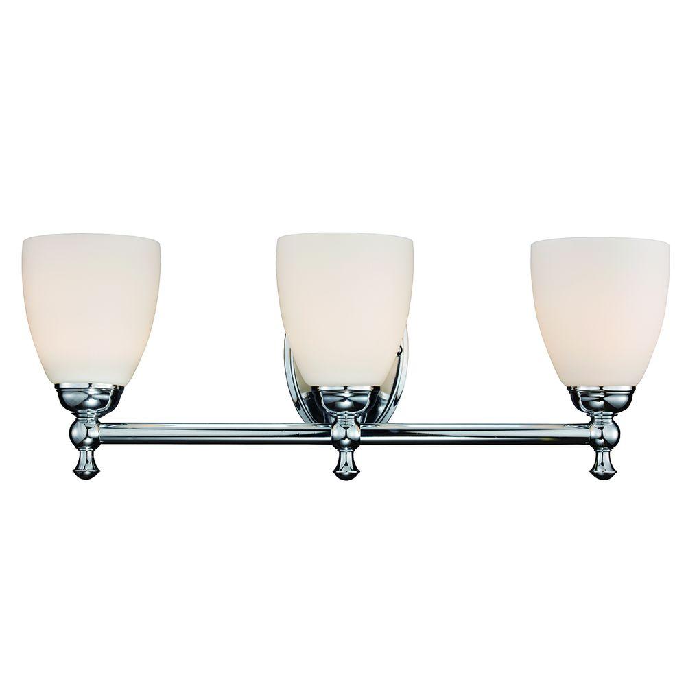 Solomone 3-Light Polished Chrome Vanity Light with Opal Glass Shades