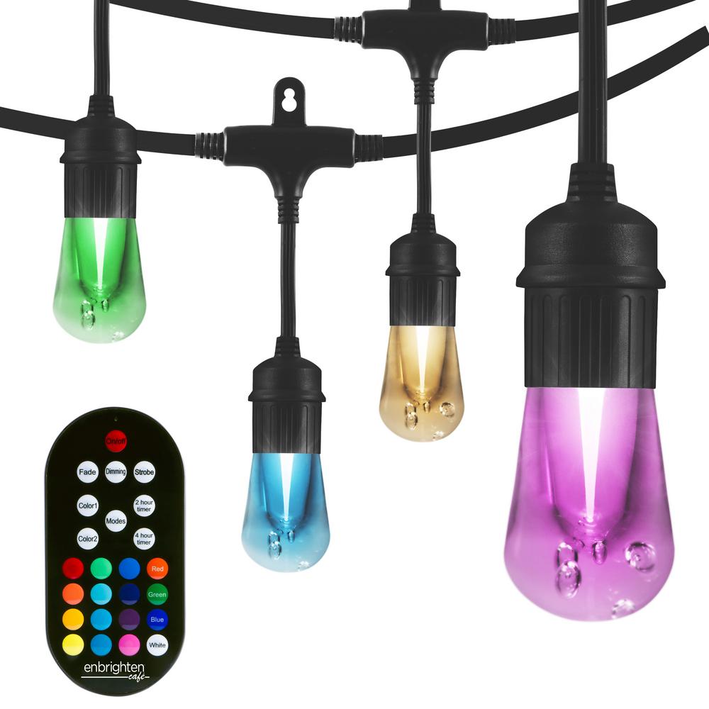 12-bulb 24 ft. Vintage Seasons Color Changing Cafe Integrated LED String Lights, Black