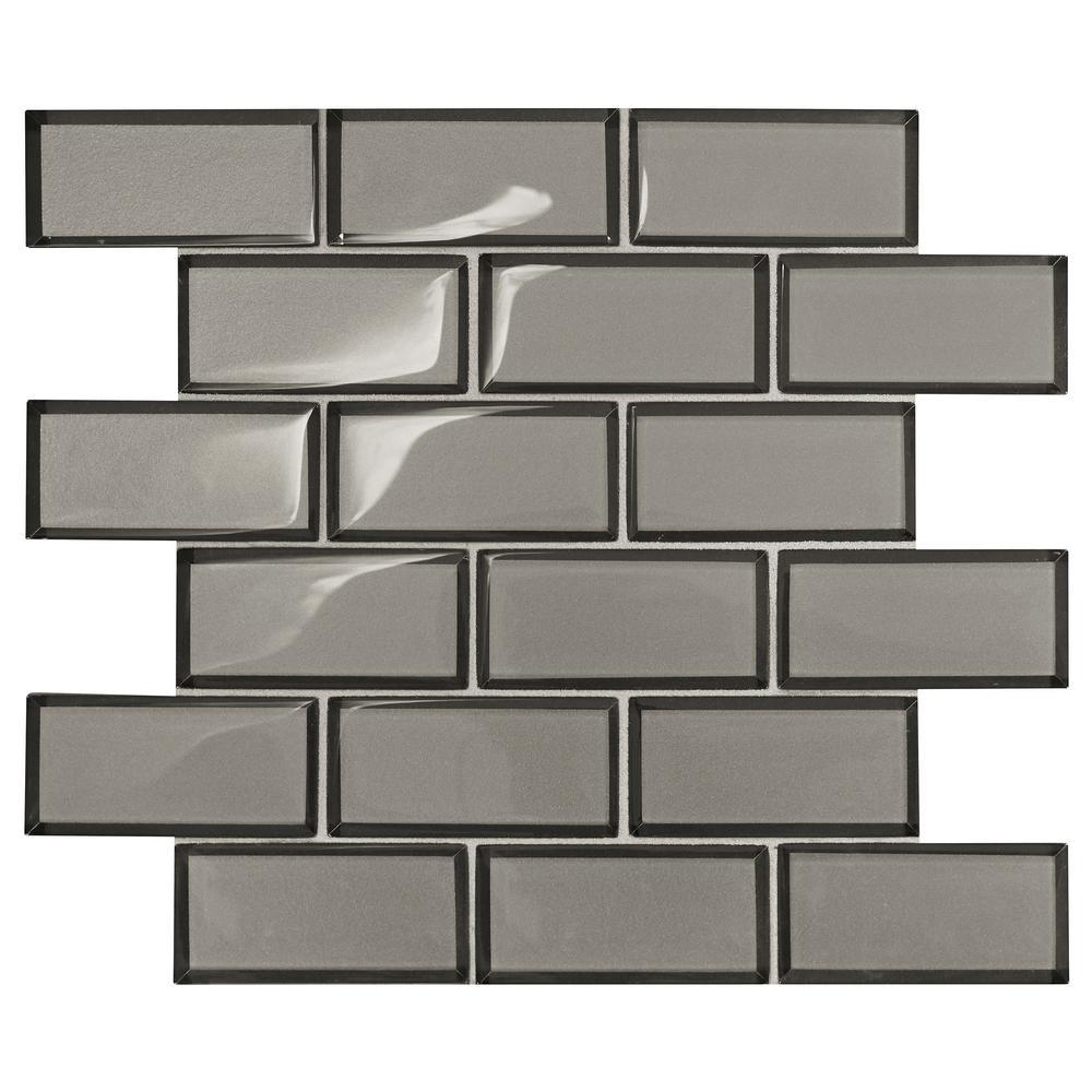 Daltile Premier Accents Smoke Gray Brick Joint 11 in. x 13 in. x 8 mm Glass Mosaic Wall Tile (0.956 sq. ft. / piece)