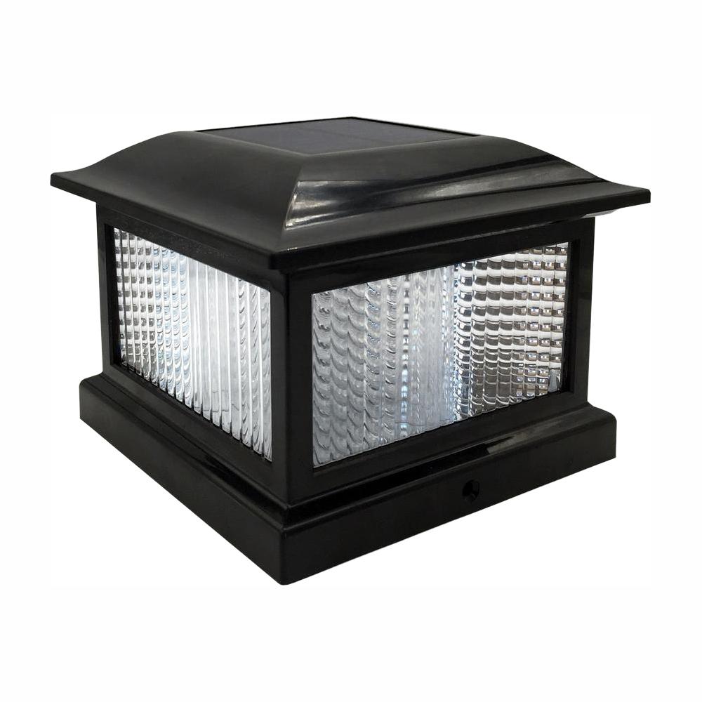 5.5 in. x 5.5 in. Outdoor Black Solar Integrated LED Plastic Post Cap Light with 3.5 in. x 3.5 in. Adaptor (2-Pack)