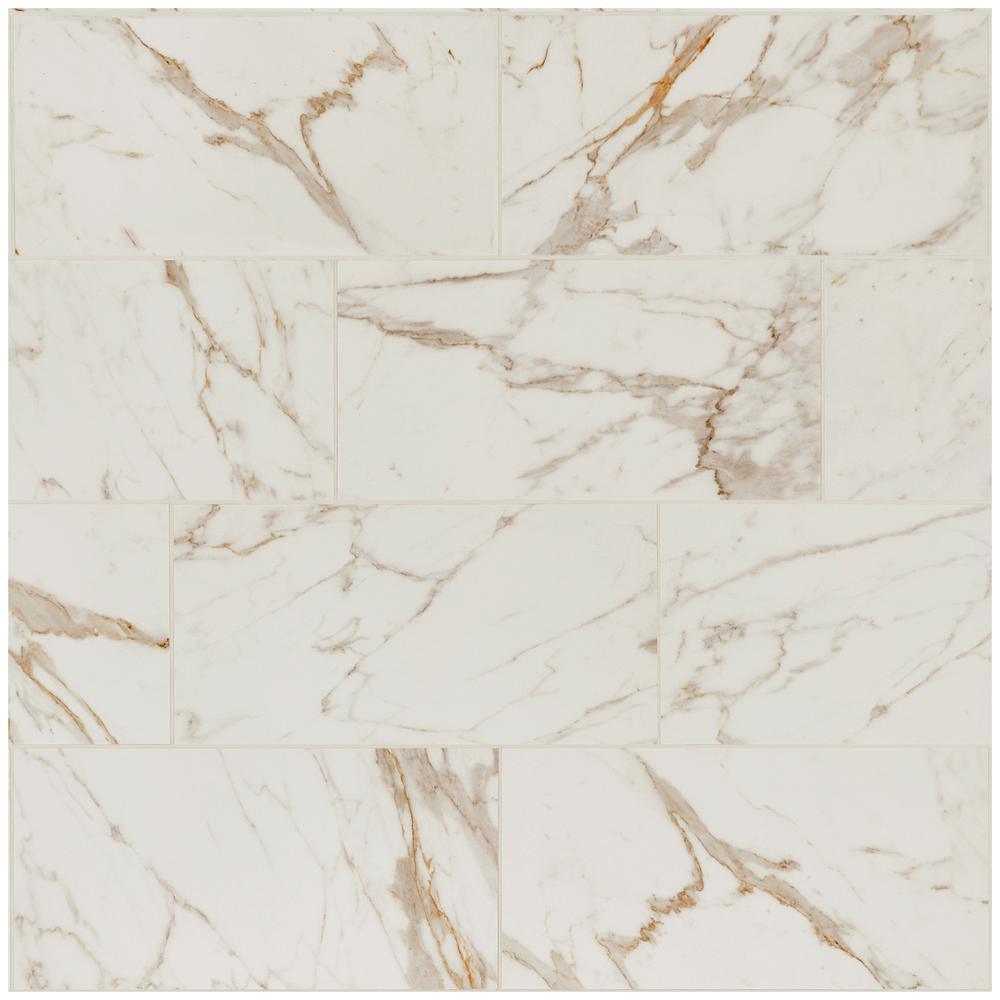 Daltile QuicTile 12 in. x 24 in. Calacatta Marble Polished Porcelain Locking Floor Tile (9.6 sq. ft. / case)