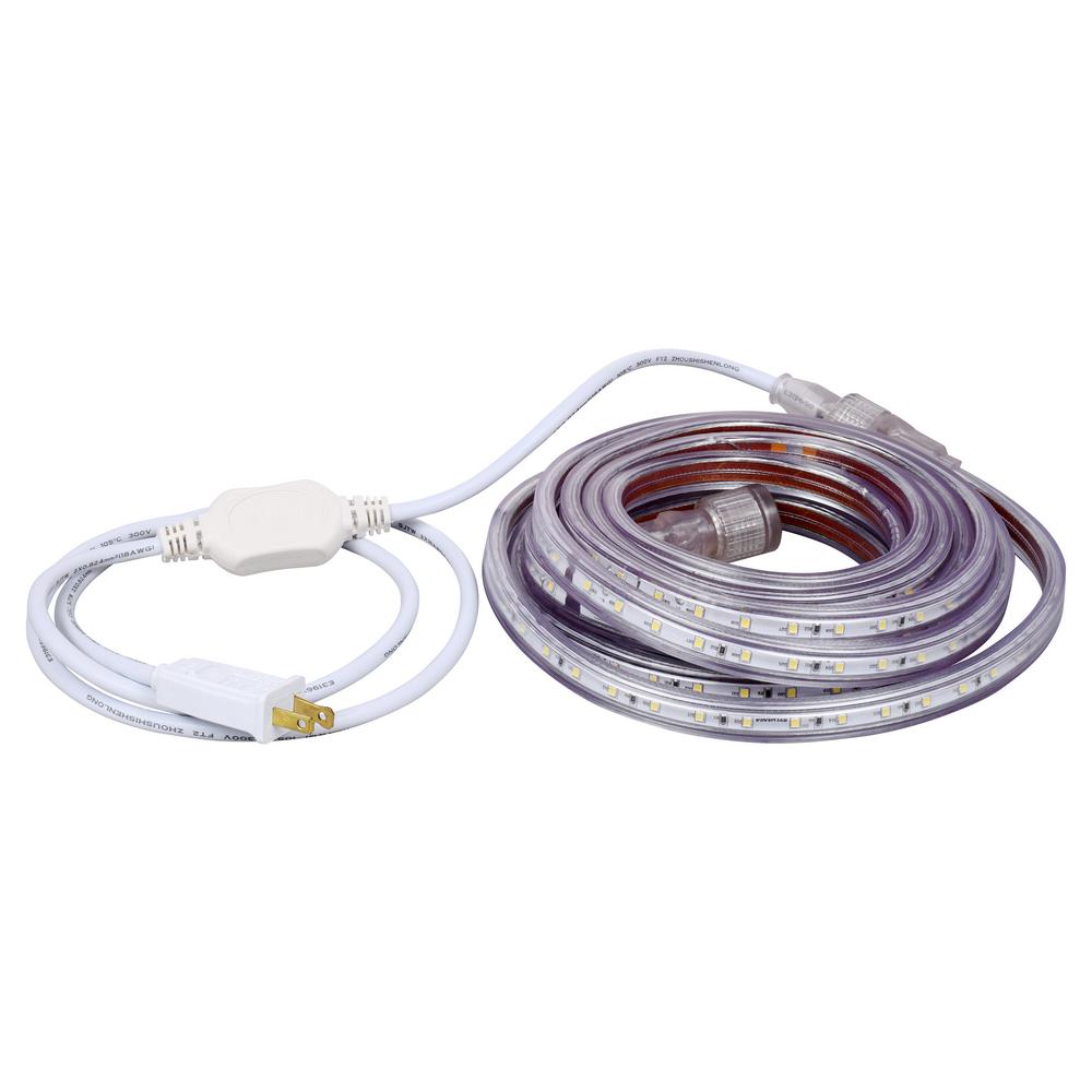 16.4 ft. 30-Watt Plug-In Outdoor Flex LED Landscape Lighting Set Deck Rail Light Daylight White 6500K, White