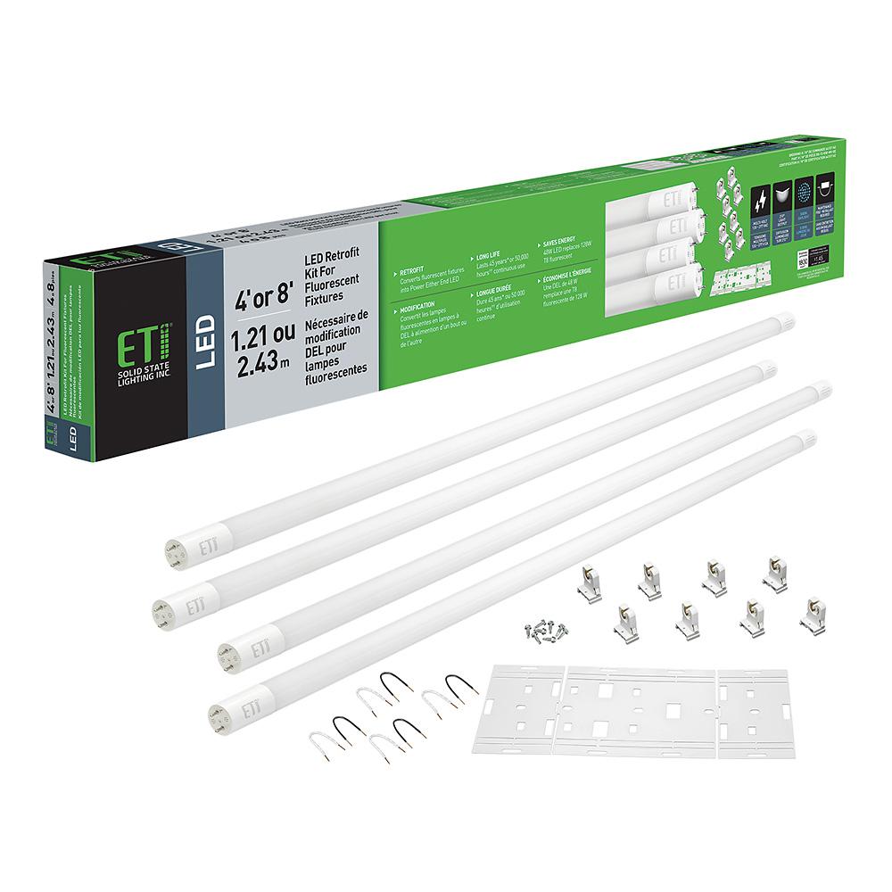 ETi 48-Watt 4 ft. Linear LED Tube Light Bulb Retrofit Conversion Kit Replaces 8 ft. T8 T12 Fluorescent Bulb 7200 Lumen 5000K
