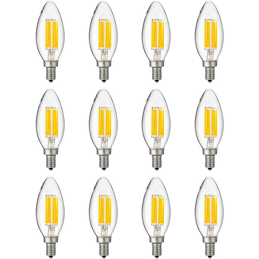 Sunlite 60-Watt Equivalent B11 Dimmable Candle Clear Glass Filament Vintage Edison LED Light Bulb in Warm White (12-Pack)