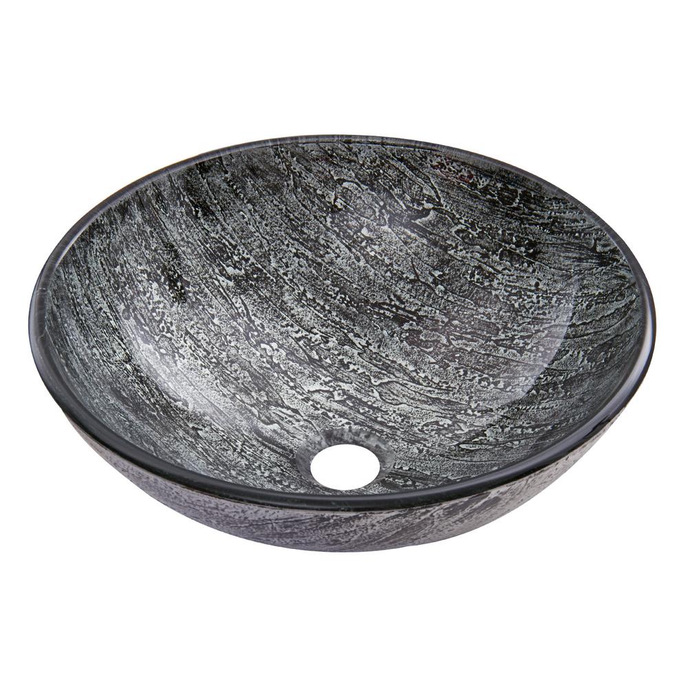 VIGO Titanium Handmade Glass Round Vessel Bathroom Sink in Slate Grey