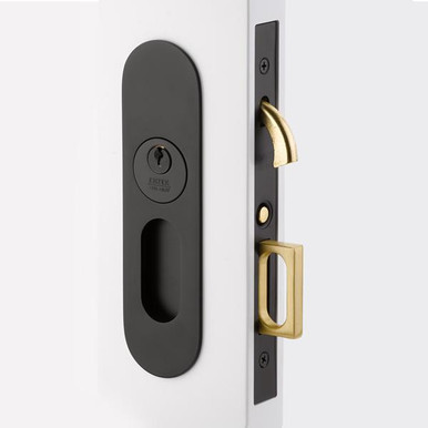 EMTEK 2163 Keyed Narrow Modern Oval Pocket Door Mortise Lock