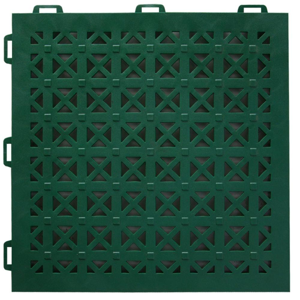 Greatmats StayLock Perforated Green 12 in. x 12 in. x 0.56 in. PVC Plastic Interlocking Outdoor Floor Tile (Case of 26)