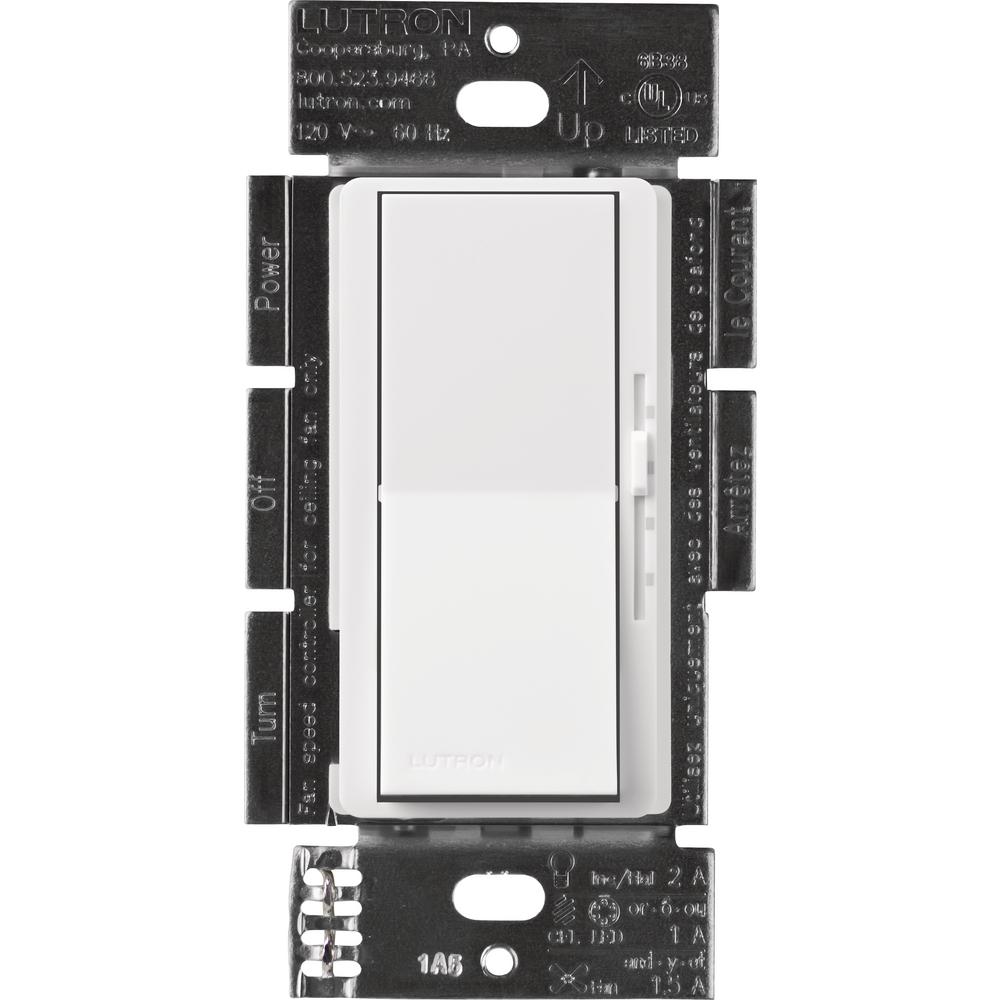 Lutron Diva Fan Control and Light Switch for LEDs, CFLs, Incandescent and Halogen, White