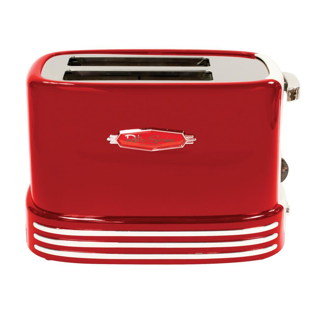 Retro Series 2-Slice Red Wide Slot Bagel Toaster with Crumb Tray and Shade Settings