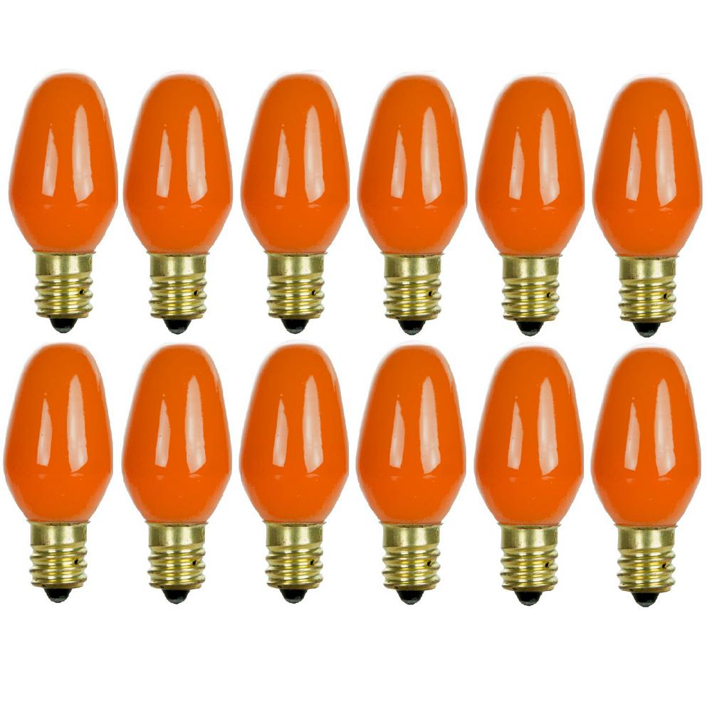 Sunlite 7-Watt C7 Colored Night Light Candelabra Base Incandescent Orange Light Bulb (12-Pack)